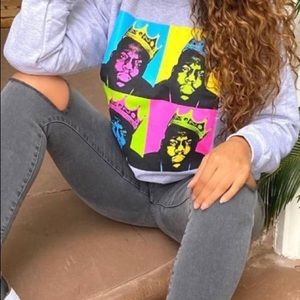 O Neck Print Grey Hoodie “Biggie Smalls”